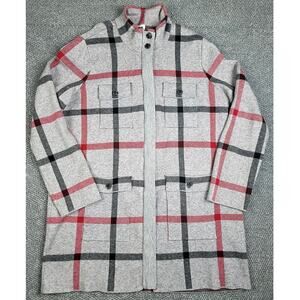 Anne Klein Sweater Jacket Women's XL Knit Full Zip Heather Gray Plaid Long